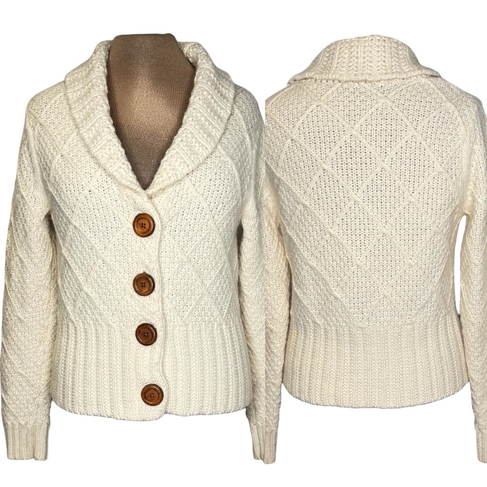 GAP Cream Cable Knit Cardigan wooden buttons Cashmere Cotton blend Size Small